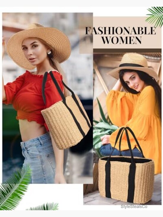 Straw Woven Tote Bag with Hat and Earrings Set - Boho Summer Accessories main image 4